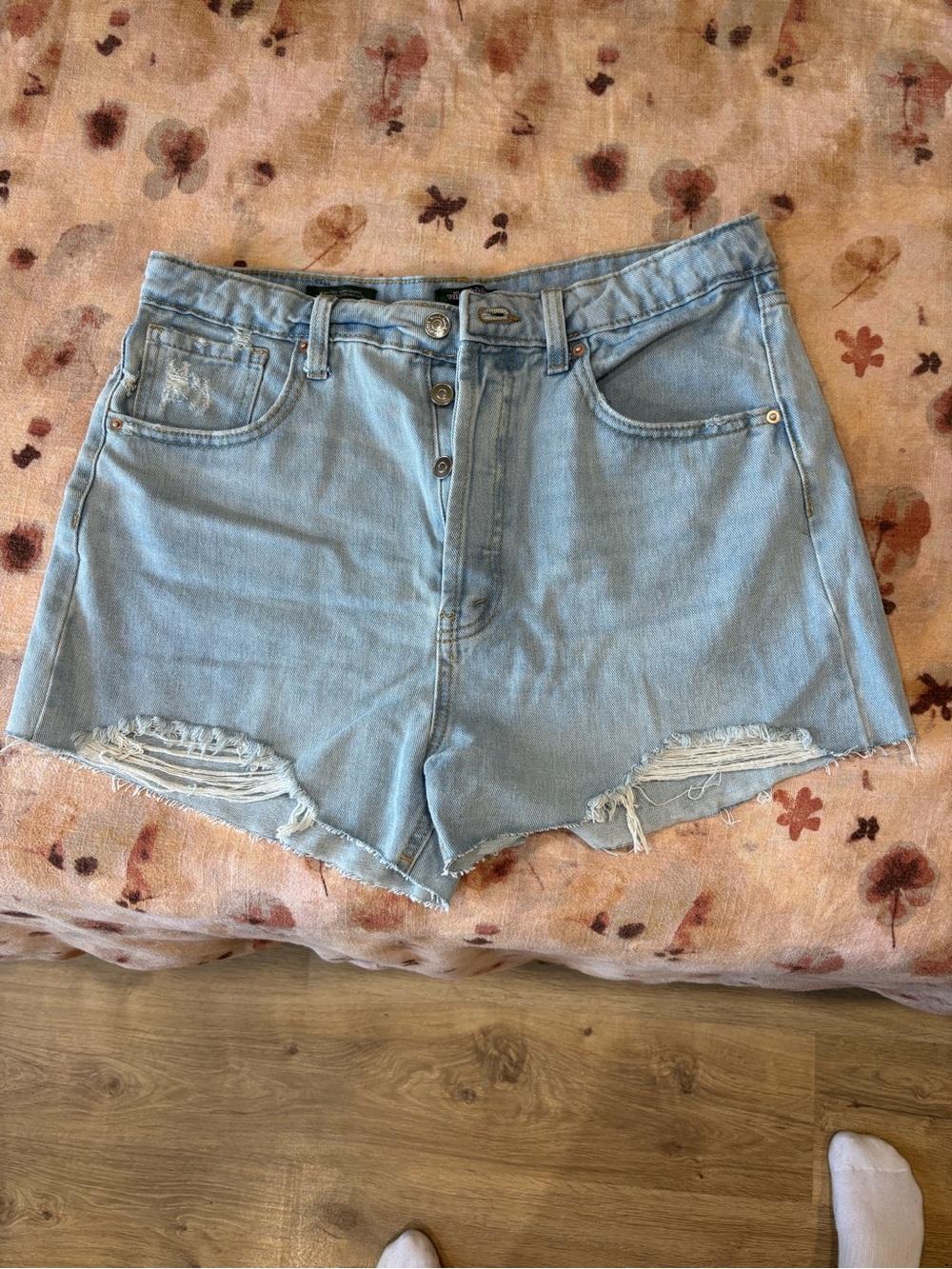 wild fable Light Blue High-Rise Distressed Denim Shorts